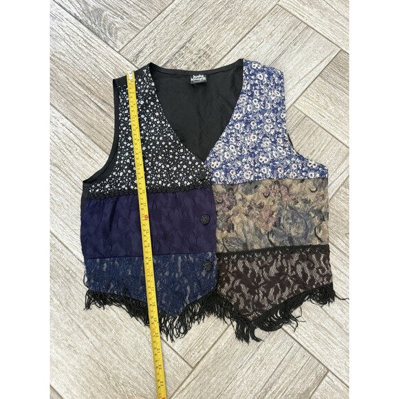 Womens Vintage Boho Cottagecore Patchwork Floral Fringe Vest Size S Judy Knapp - Picture 2 of 5